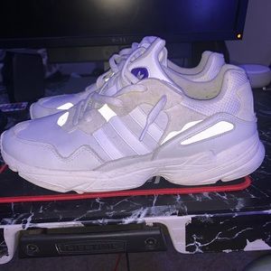 White and blue Adidas